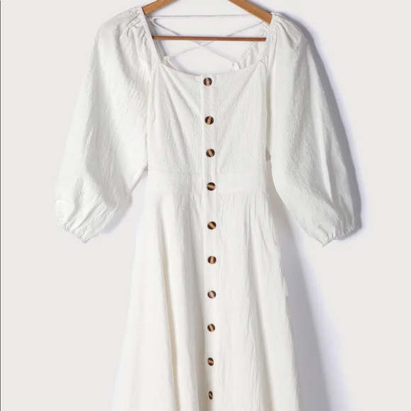 Happiest With You White Lace-Up Button-Front Midi Dress - Picture 7 of 7